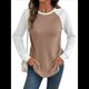 thumbnail image 3 of Tops Casuales de Punto Gofre con Cuello Redondo y Larga con Bloques de Color para Mujer Caqui XXL, 3 of 10