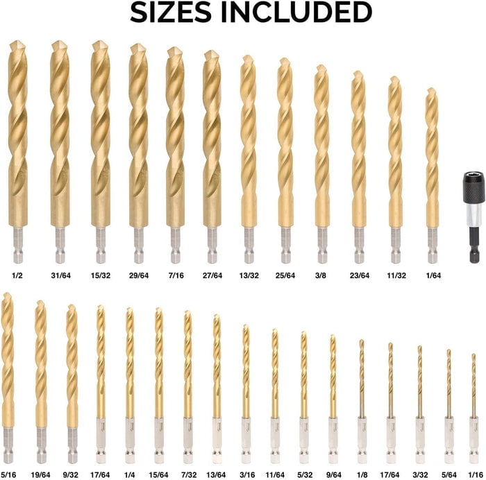 Titanium Drill Bit Set Hex Shank Quick Change 30 Piece
