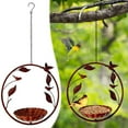 thumbnail image 1 of Comedero para pájaros de rama de hierro redondo vintage, alimentador de disco de jardín al aire libre, diseño rústico de estilo rural, resistente a la intemperie, fácil de limpiar y llenar, 1 of 7