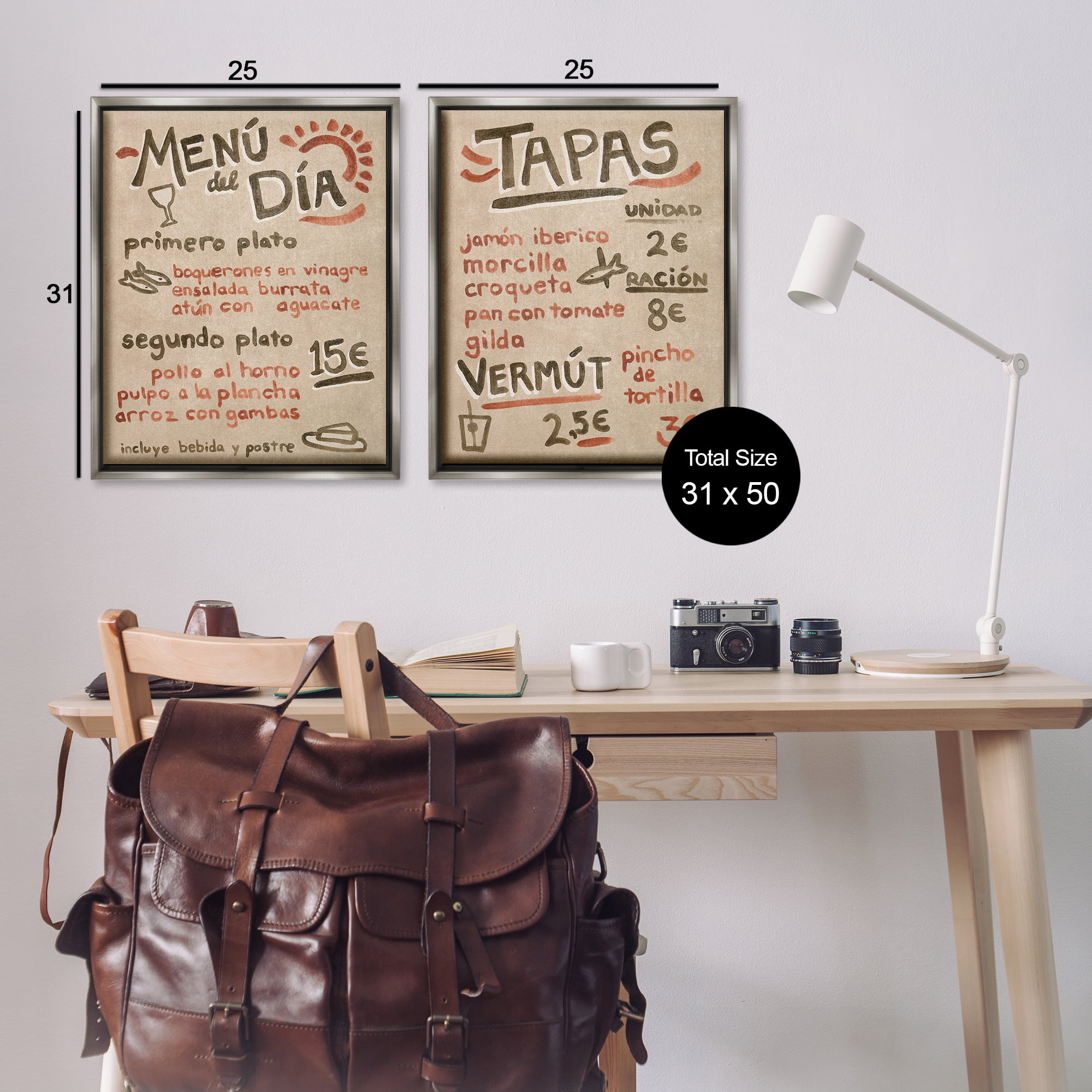 Stupell Industries Travel Tapas Menu Food & Beverage Painting Gray Floater Framed Canvas Art Print Wall Art, 31 x 25, Set of 2