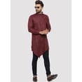 thumbnail image 5 of eloria Men's Traditional Maroon Cold-Shoulder Sleeves Asymmetric Kurta, 5 of 7