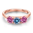 thumbnail image 3 of Gem Stone King 18K Rose Gold Plated Silver Persian Blue Moissanite and Pink Moissanite Engagement Ring for Women | 1.50 Cttw | Round 5MM | Gemstone Birthstone | Size 8, 3 of 6