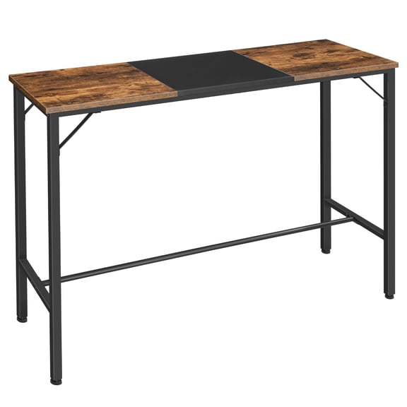 Rustic Brown Black Bar Table, 47.1 Inch Rectangular Pub Table, Counter Height, Sturdy Metal Frame, Easy Assembly