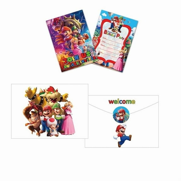 Mario Bros Birthday Party Invitation & Envelopes，12Pcs