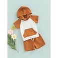 thumbnail image 3 of Franhais Newborn Boy Short Pants Outfits, Contrast Color Patchwork Short Sleeve Hooded Tops + Elastic Waist Shorts Set, 3 of 8