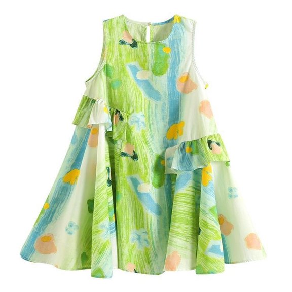 JCCXIN Toddler Baby Girls Dress Sleeveless Graphic Ruffle Princess Summer Dresses Crew Neck Birthday Preschool Outdoor Casual Daily Wear Cute Holiday Sundress,Green,18-24 Months