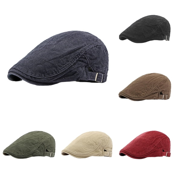XIAOCHA Mens Adjustable‑Strap Flat Cap Solid Slim Brim Flat Caps City Walk Sun Cap,Navy