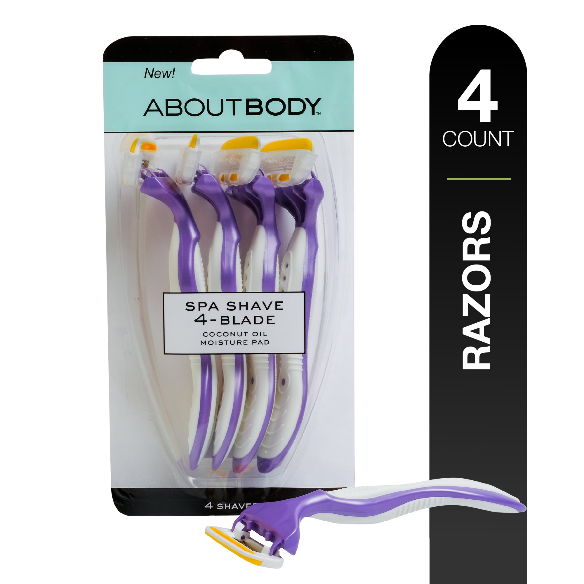 About Body Spa Shave 4-Blade Disposable Razors with Coconut Oil Moisture Pad, 4 Ct