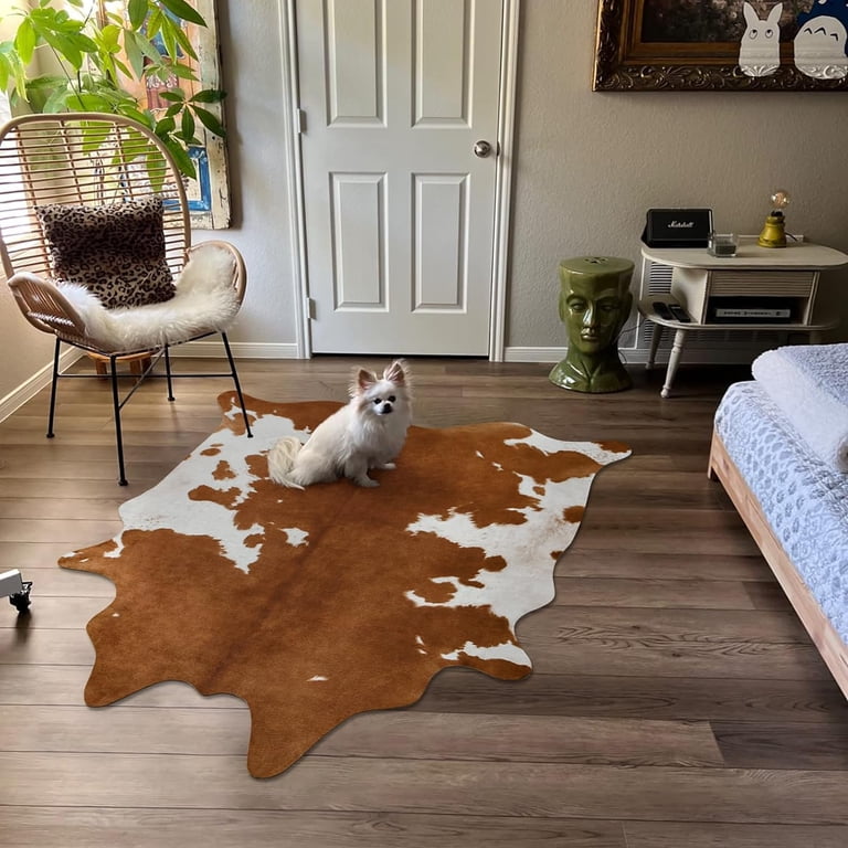 Genuine Cowhide Rug With Cleaner – 5x7 Ft Real Leather Rug For Western Home Decor, Brown Brindle