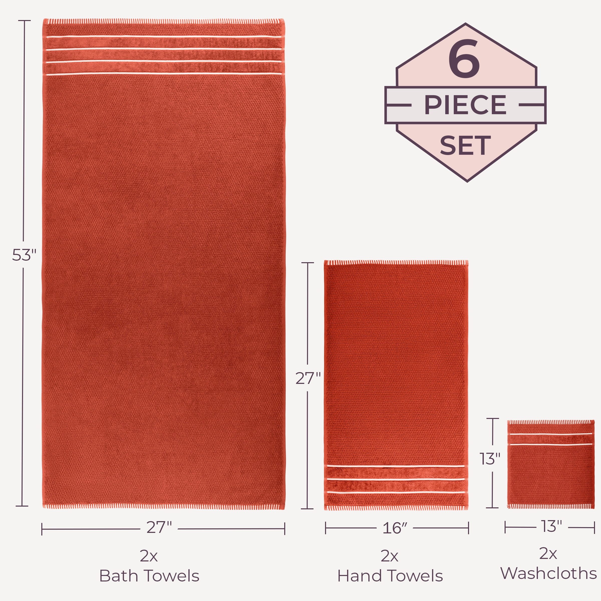 Somerset Home 6-Piece Combed Cotton Rice Weave Towel Set for Adult (Brick)