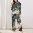 thumbnail image 2 of KLL Space White Horse Print Women's Long Sleeve Pajamas with Pants Sleepwear Loungewear 2 Set-Medium, 2 of 7