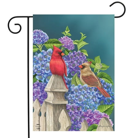Cardinals and Hydrangeas Spring Garden Flag Fencepost Floral Birds 12.5  x 18