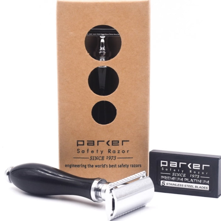 Parker Safety Razor 111B Ebony Handle Double Edge Safety Razor & 5 Parker Premium Blades