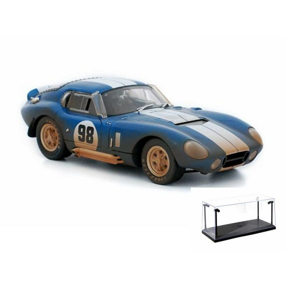 Diecast Car & LED Display Case Package - 1965 Shelby Cobra Daytona Coupe After Race Hard Top #98, Shelby SC133 - 1/18 Scale Diecast Model Toy Car w/LED Display Case