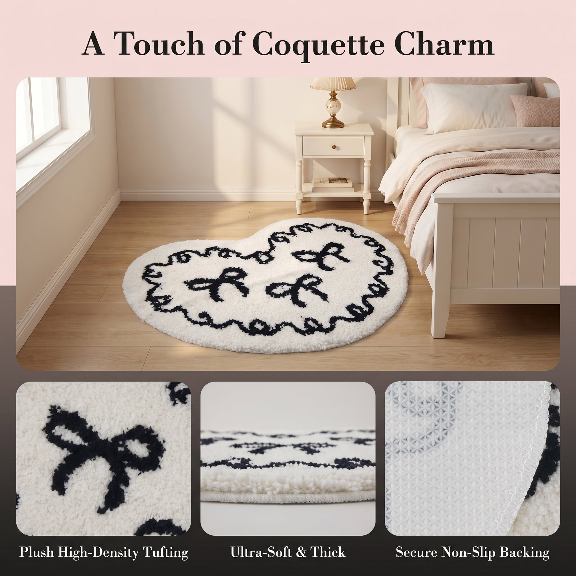 Unique Bargains Heart Shaped Shaggy Faux Fur Area Rug Non Slip Soft Plush 24" x 16" Beige