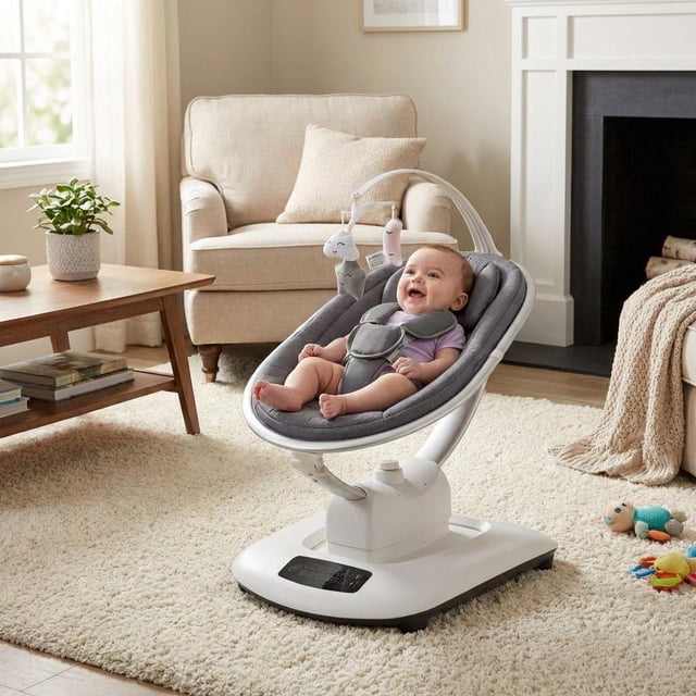 Qinaqin Electric Baby Swing para Infants & Toddlers – 5 Motions Speeds Reclining Seat 5-Point cm de Alturaarness Remote Soothing Music Ideal Newborns Profundidadark Gris USA
