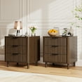 thumbnail image 3 of 18" Wide Fluted Nightstand Set of 2 with Charging Station Modern Wood Bedside Table with 3 Drawers, Mid Century End Table for Bedroom Living Room Office, Walnut, 3 of 8