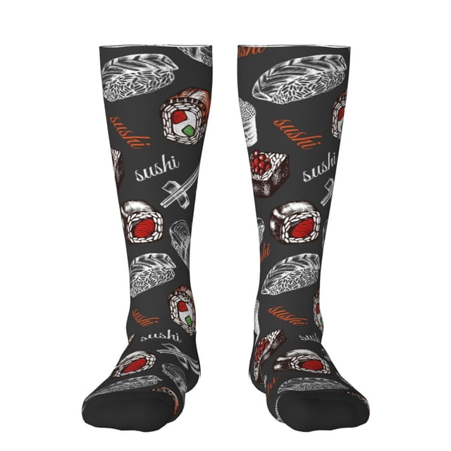 Fotbe Japanese Sushi Hashi Calcetas Divertidas Estampadas para Hombre y Mujer, Calcetas de Algodón hasta la Rodilla para Caminar, Correr, Enfermería y Embarazo