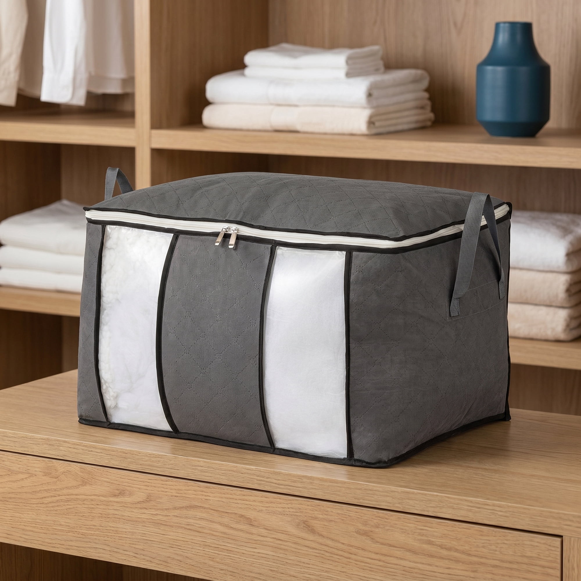 Unique Bargains Dustproof Moving Sack Side Handle Quilt Storage Bag Gray 23.6" x 15.7" x 13.8"