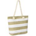 thumbnail image 1 of Waterproof Beach Bag Canvas Stripe Rope Handles with Top Zipper Closure Shoulder Beach Tote Bags, 1 of 5