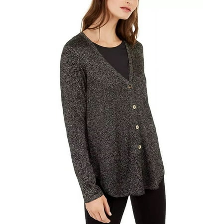 Alfani Women's Metallic Shirttail Cardigan Sweater Black Size Petite Medium