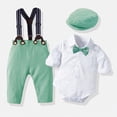 thumbnail image 3 of Kaprioy Baby Boy Outfit Toddler Boys Gentleman Outfits Suit Set Newborn Buttons Romper+Detachable Suspender Pants+Bowtie+Beret Hat, 3 of 7