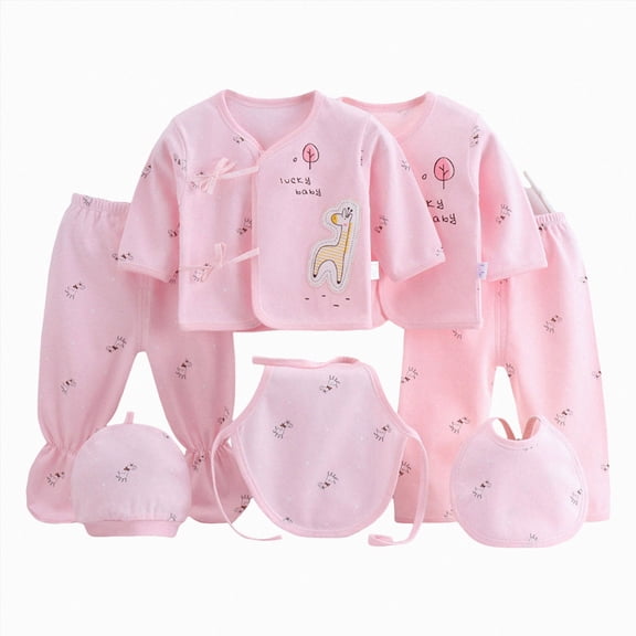 CAUYDY Newborn Coming Home Outfit Boy Girl Baby Clothes Set Pants Bib Hat Bellyband Long Sleeve Shirt Pjs 7PCS for Infant 0-9Months Spring Summer Fall Winter (Sizes 0-3 Months,Pink)