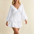 thumbnail image 4 of Neewe Mini Dress for Women Plain Casual Long Sleeve Dresses Short Dress Empire Waist Loose Casual Dresses, 4 of 5