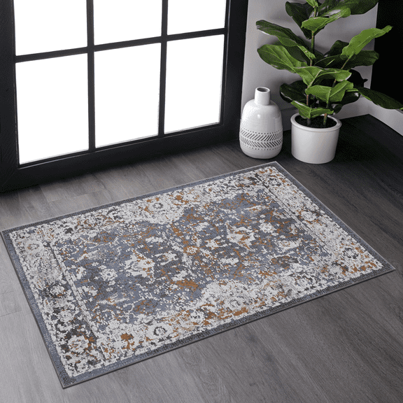 2' x 3' Blue Traditional Area Rug Non-Shedding Stain Resistant Medium Pile Carpet for Living Room Bedroom Dining Room Home Office Entryway