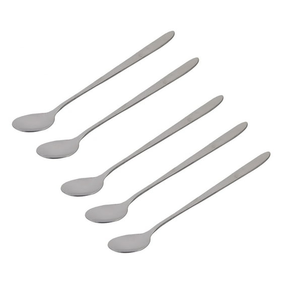 Unique Bargains Long Handle Stainless Steel Tableware Tea Coffee Stirring Round Spoons 5pcs