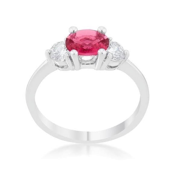 Precious Stars R07597R-C17-05 Precious Stars Silvertone Oval-Cut Fuchsia Cubic Zirconia Triplet Ring