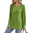 thumbnail image 4 of XuJwPNcy Women's Long Sleeve Shirts Fall Tops Dressy Casual Blouses Pleated Round Neck Work Loose Tunic Tops, 4 of 7