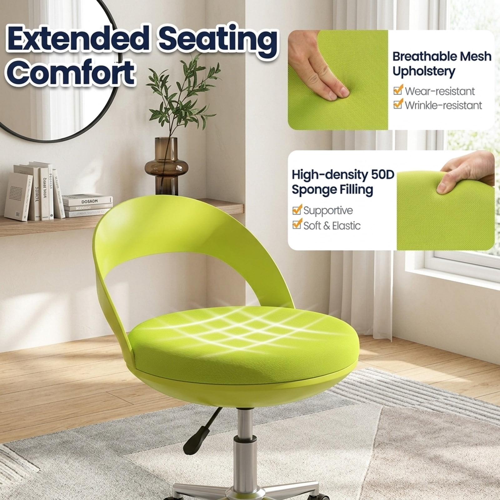 Furnibear Drafting Stool Rolling Tall Desk Chair with Wheels for Home Office Study Desk Computer Task, Green