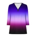 thumbnail image 5 of Penkiiy Women's 3/4 Sleeve Tops,Quarter Zip V Neck Shirts Casual Loose Comfy Gradient Print Tees 2024 Summer Trendy Blouse M Purple, 5 of 5