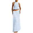 thumbnail image 1 of Conjunto de Dos Piezas de Falda Larga para Mujer, con Cuello Halter, Espalda Descubierta y Falda Larga para Salir en la Playa. Conjunto de Dos Piezas. Azul M, 1 of 7