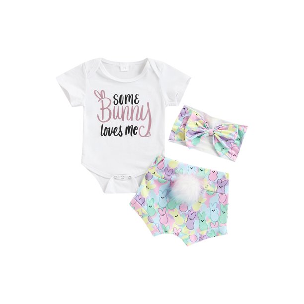Pelele de manga corta con letras para niña recién nacida, mono + pantalón corto + diadema, traje XBTCLXEBCO Púrpura, 6-12 meses