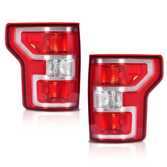 Rear Tail Lamp Lights Pair W/o Bulbs and Wiring Harness Fit for Ford F150 2018 2019 2020 JL3Z13405H, JL3Z13404H,Red Lens Chrome Housing LH&RH Rear Brake Lamps Assembly
