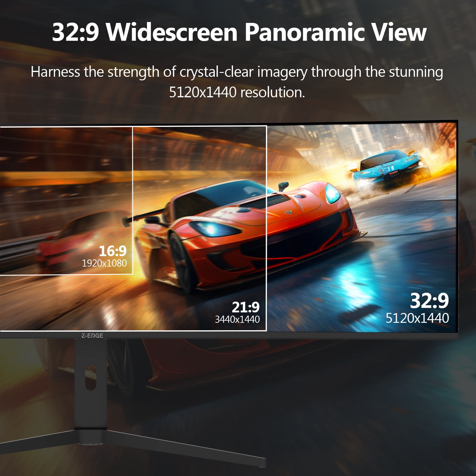 Z-EDGE 49 Inch 144Hz Curved Gaming Monitor, DQHD 1440P IPS Display, 1ms MPRT, AMD FreeSync, HDR Support, VESA Mount Compatible, Black