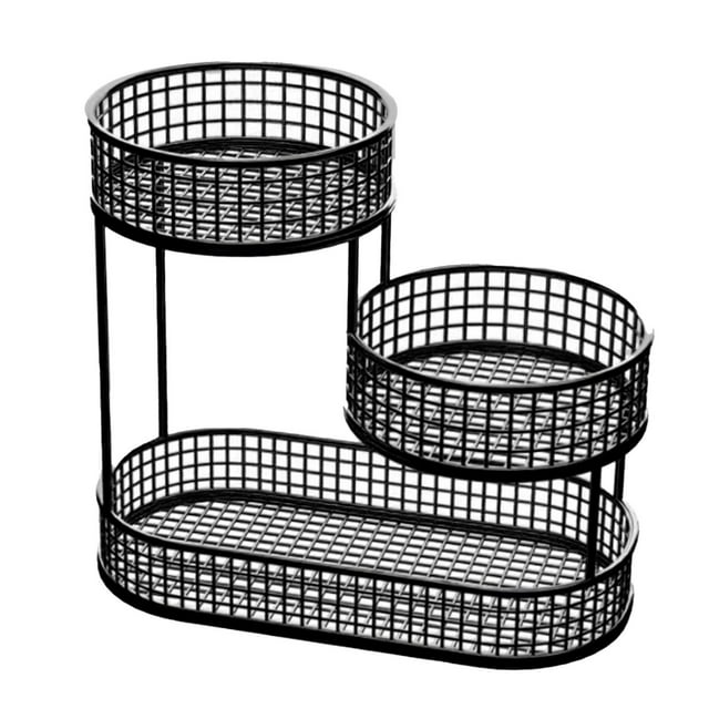 3 Tier Fruit Large Capacity Fruit Rack Breathable Mesh Black Wire 12.6x12.6 Metal Holder For Kitchen Countertop Vegetables Candy Snacks 3 Tier Counter Top Organizing for Kitchen Bartender Mat