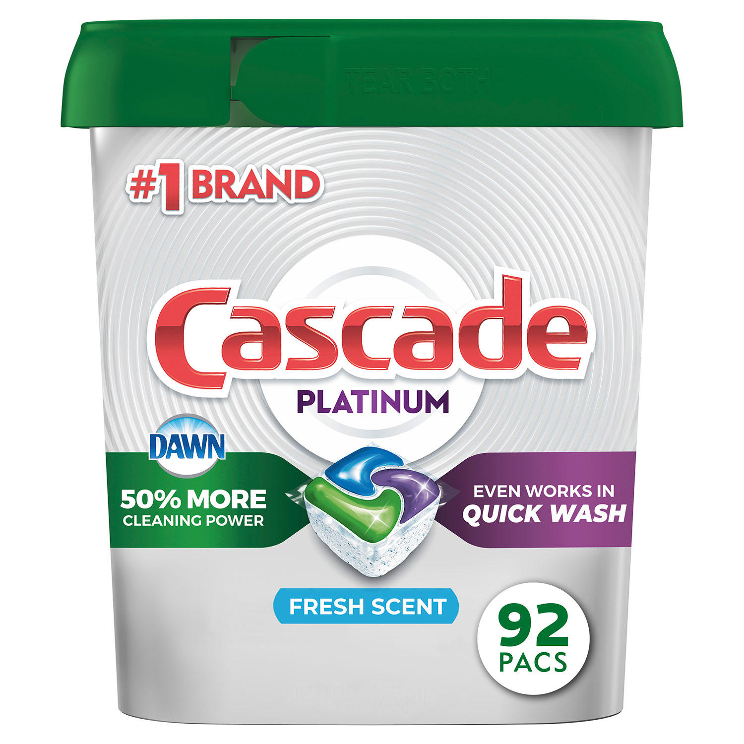 Cascade Platinum ActionPacs, Dishwasher Detergent Pods, Fresh Scent (92