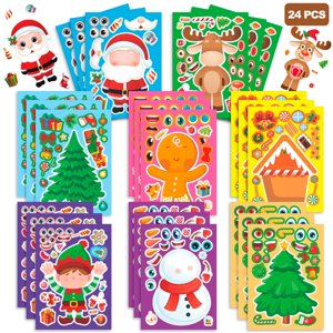 JESTAR 24Pcs Christmas Make-a-Face Stickers DIY Christmas Crafts Games for Kids Party Favors