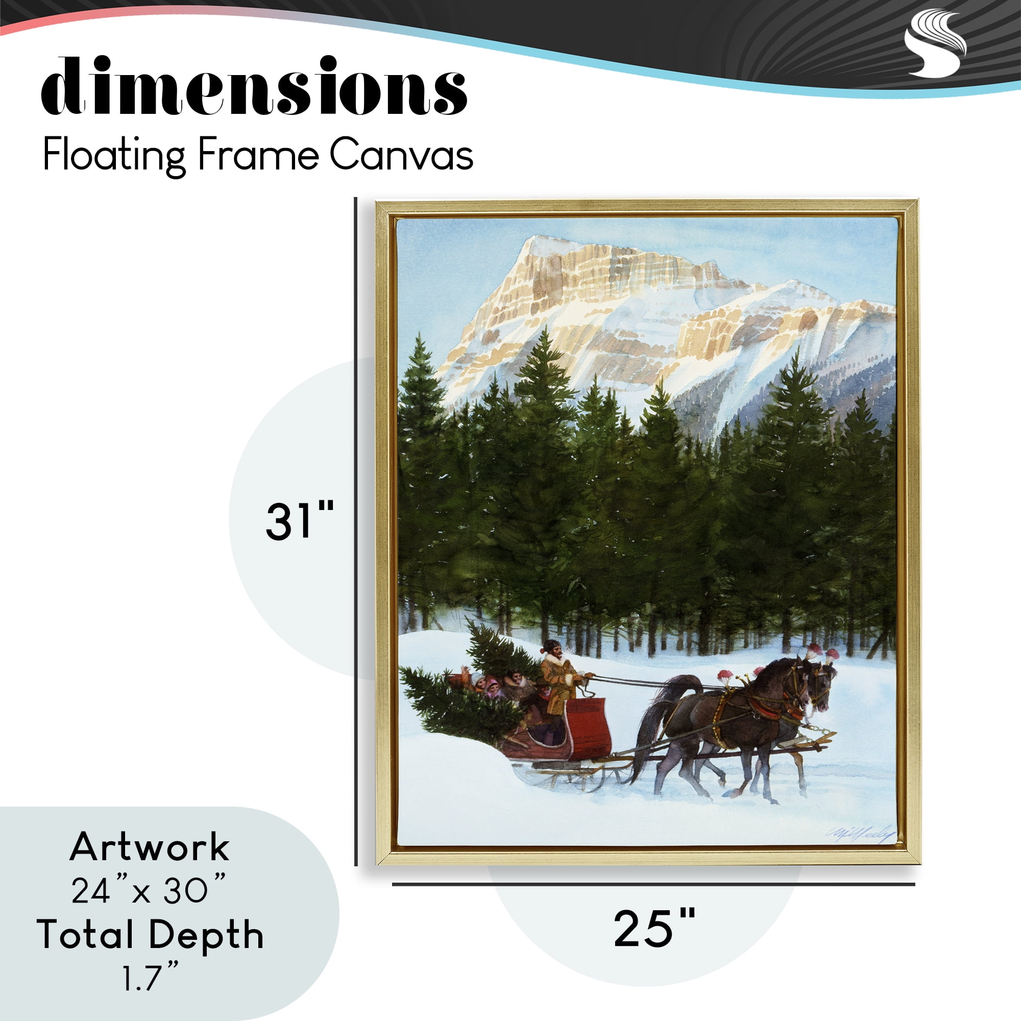Sleigh Ride Carrying Trees Gold Framed Floater Canvas Wall Art, design by Wind River Studios