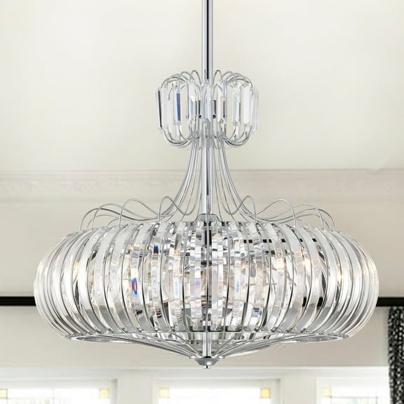 Warehouse of Tiffany Bellamy Chrome 28" Gray Lighted Ceiling Fan with Crystal Shade Remote Controlled