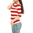 thumbnail image 4 of INSPIRE CHIC Inspired Women's Striped Shirts Slim Fit Elbow Sleeves Boat Neck T-Shirt M Red, 4 of 7