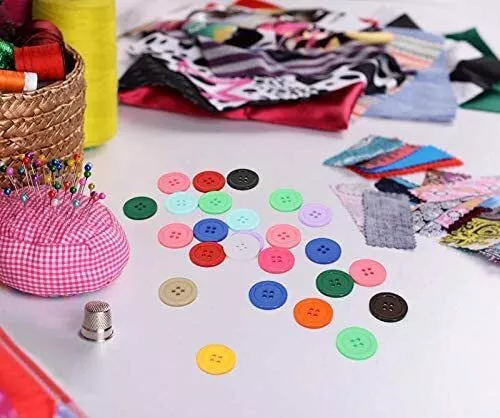 100 Pcs 1 inch Resin Sewing Buttons 15 Colors 4 Holes Flatback Round Multicolor