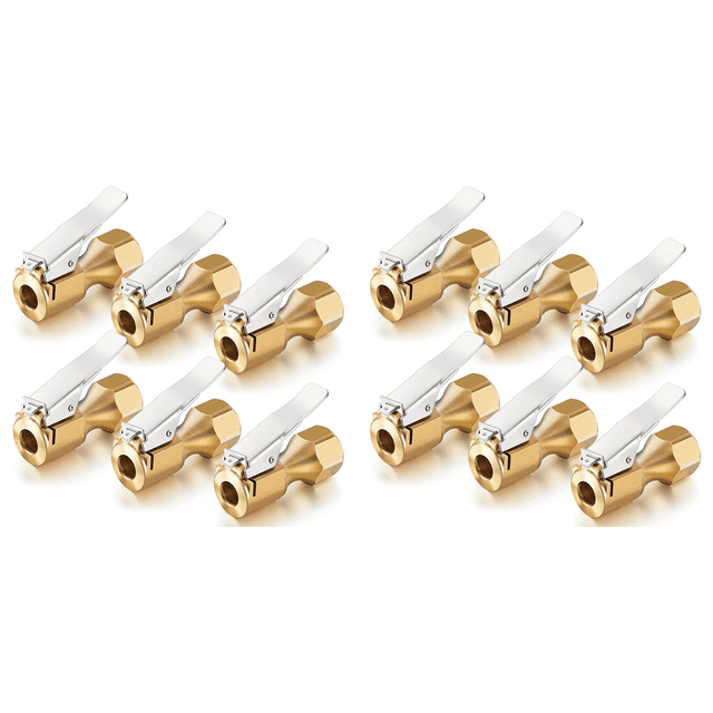 12 Pieces Brass Air Chuck Open Flow Straight Tire Chuck with Clip for Tire Inflator Gauge Compressor Accessories