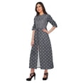 thumbnail image 3 of Moomaya Printed Roll Up Sleeve Long Kurti Front Slit Tunic Dress For Women, 3 of 5