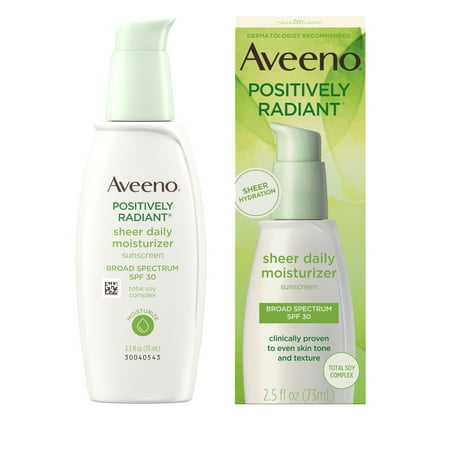 Aveeno Positively Radiant Sheer Daily Moisturizer SPF 30, 2.5 fl. (Best Face Cream Recommended By Dermatologist)