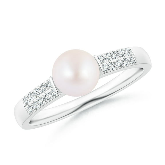 ANGARA Japanese Akoya Cultured Pearl and Diamond Accents Ring in 14K White Gold for Women | June Birthstone, Birthday, Anniversary, Jewelry Gift for Women | Pearl Ring