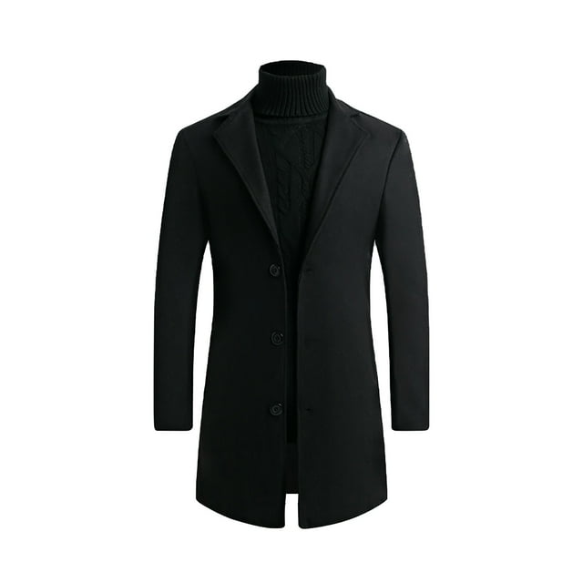 Fall/winter New Style Plus Cotton Solid Color Woolen Lapel Mens Overcoat Jacket